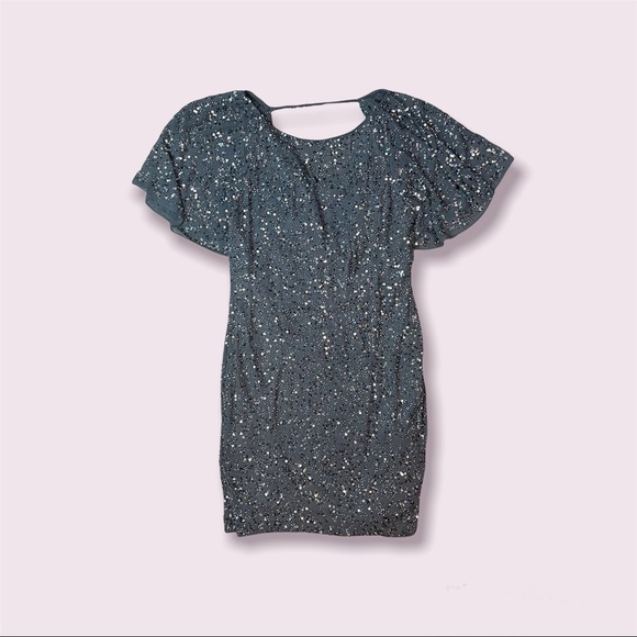 Blue/Grey Beaded Sequin Flutter Sleeve Cocktail Dress size 2 Aiden Mattox - Picture 1 of 9